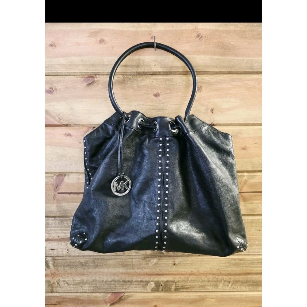 Michael Kors Astor Studded Black Leather X-Large Ring Tote Shoulder Bag-1 Handle